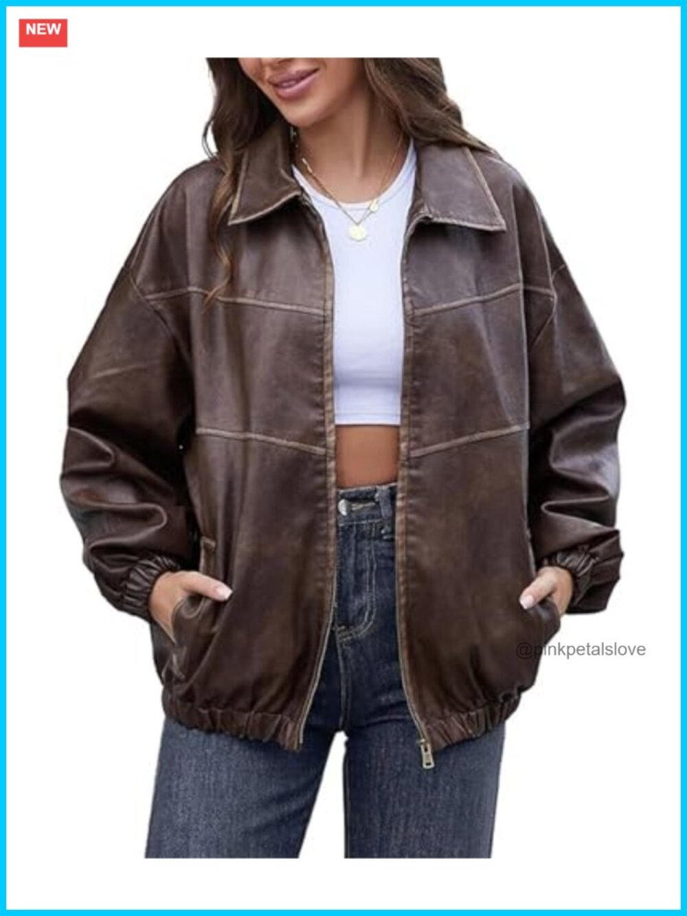 Oversized Faux Leather Jacket Y2K Motorcycle Bomber Coat
